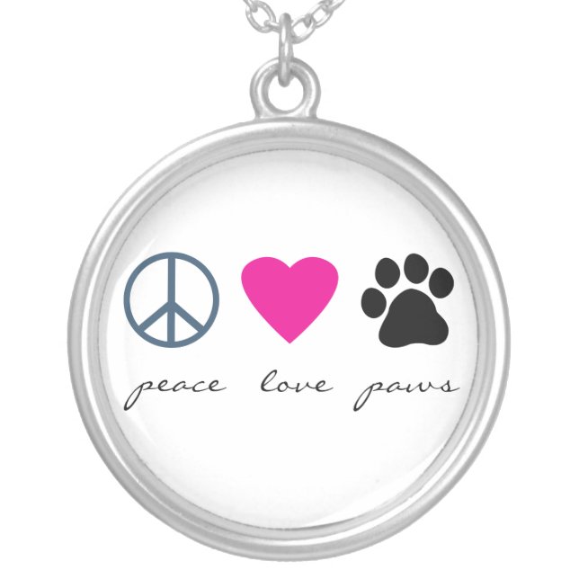 Peace Love Paws Silver Plated Necklace (Front)
