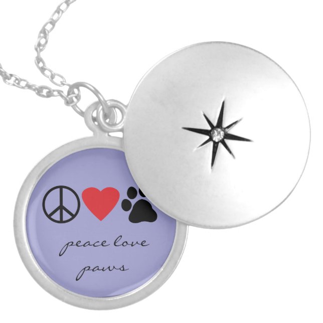 Peace Love Paws Silver Plated Necklace (Front)