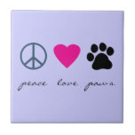 Peace Love Paws Tile<br><div class="desc">Peace Sign, Heart and Paw Print This stylish Peace Love Paws product design with a peace sign, heart and paw print makes a unique gift for pet owners and animal lovers, especially dog and cat owners and lovers. Customize or Personalize the Design Buy this item as is or customize the...</div>