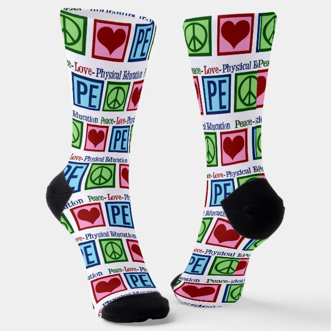 Peace Love PE Physical Education Gym Teacher Socks (Angled)