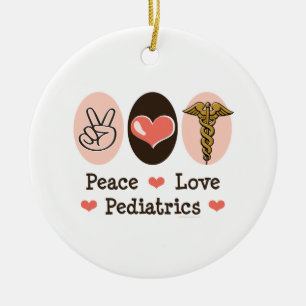 Peace Love Pediatrics Round Ornament