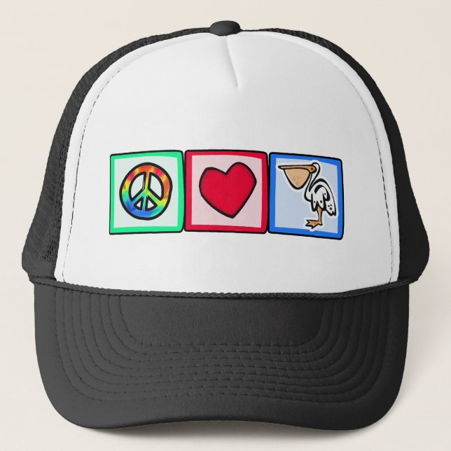 Peace, Love, Pelicans Trucker Hat (Front)