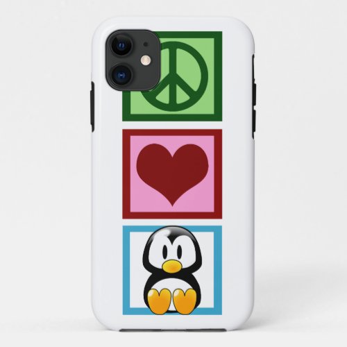 Peace Love Penguins iPhone 11 Case