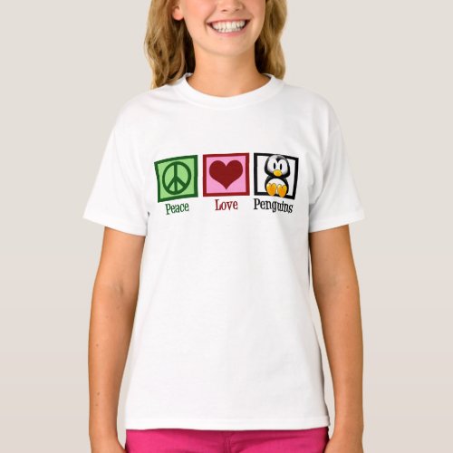 Peace Love Penguins Cute Penguin Kids T_Shirt