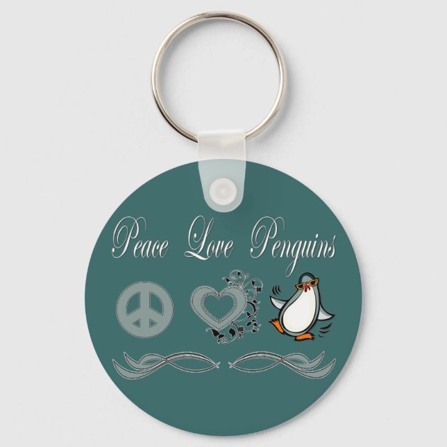 Peace Love Penguins Keychain (Front)