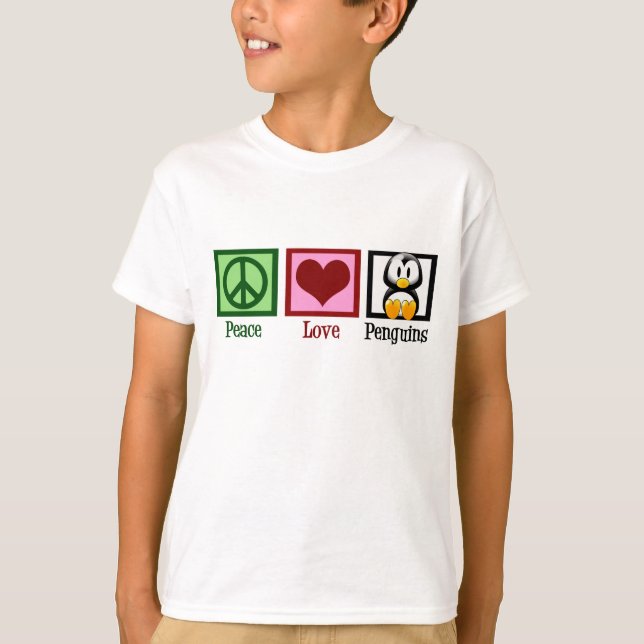 Peace Love Penguins Kids T-Shirt (Front)