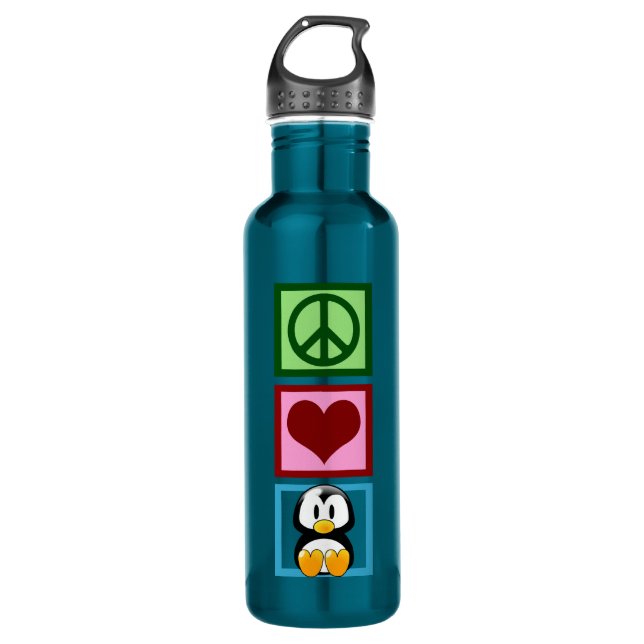 Peace Love Penguins Water Bottle (Front)