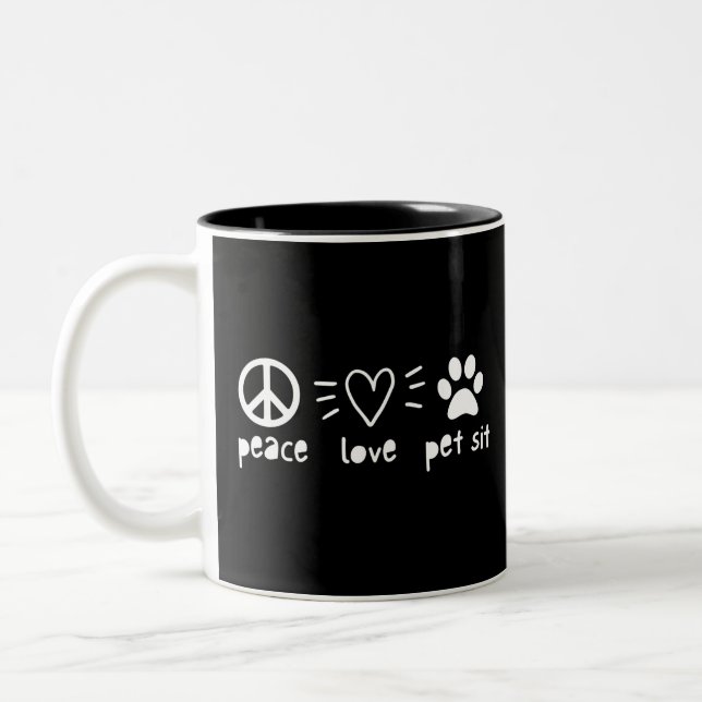 Peace Love Pet Sit Two-Tone Coffee Mug (Left)