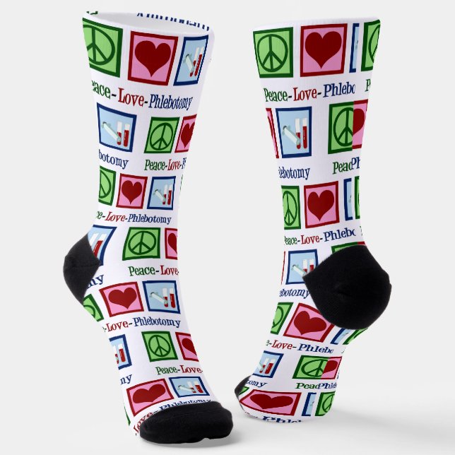 Peace Love Phlebotomy Cute Phlebotomist Socks (Angled)