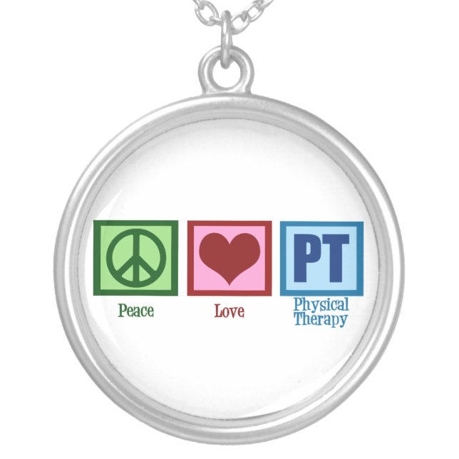 Peace Love Physical Therapist Silver Plated Necklace (Front)