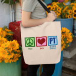 Peace Love Physical Therapist Tote Bag<br><div class="desc">A peace sign,  heart,  and the letters PT for physical therapy.</div>