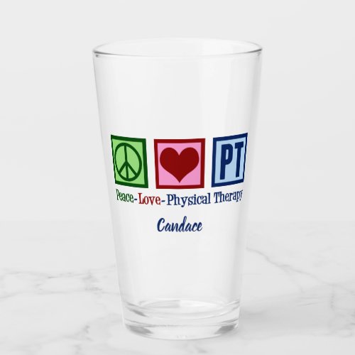 Peace Love Physical Therapy Cute PT Monogram Glass