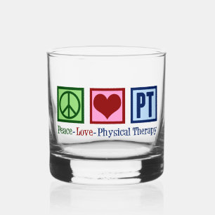 Peace Love Physical Therapy Cute PT Whiskey Glass