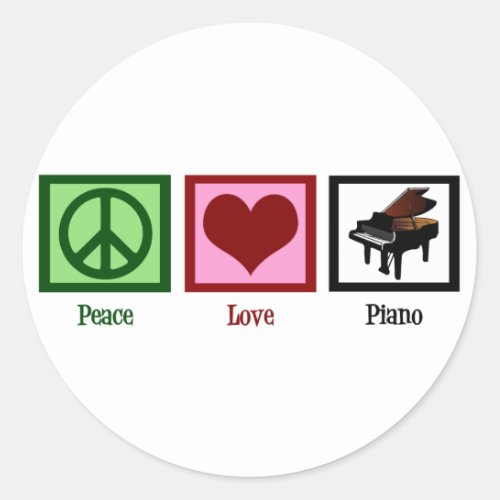 Peace Love Piano Classic Round Sticker