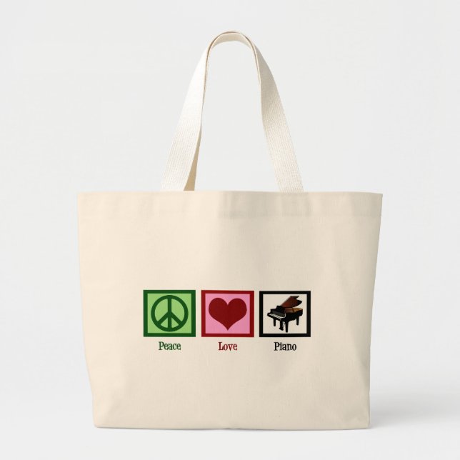 Peace Love Piano Large Tote Bag (Front)