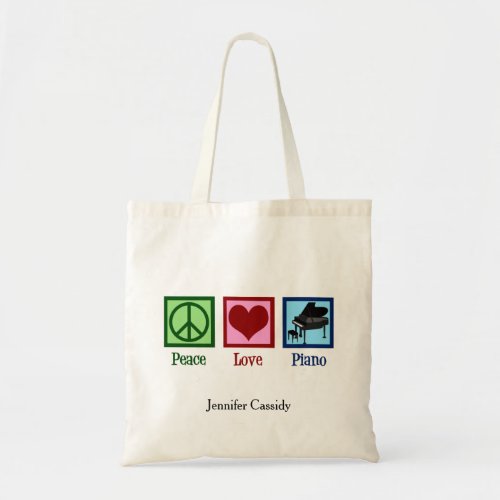 Peace Love Piano Teacher Cute Custom Pianist Tote Bag