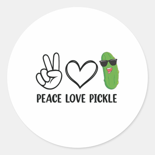Peace Love Pickle Dancing Cucumber Pickle Food Squ Classic Round Sticker (Front)