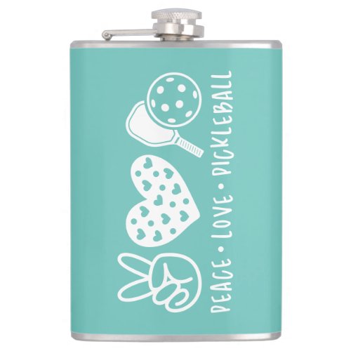 Peace Love Pickleball Aqua Vinyl Wrapped Flask