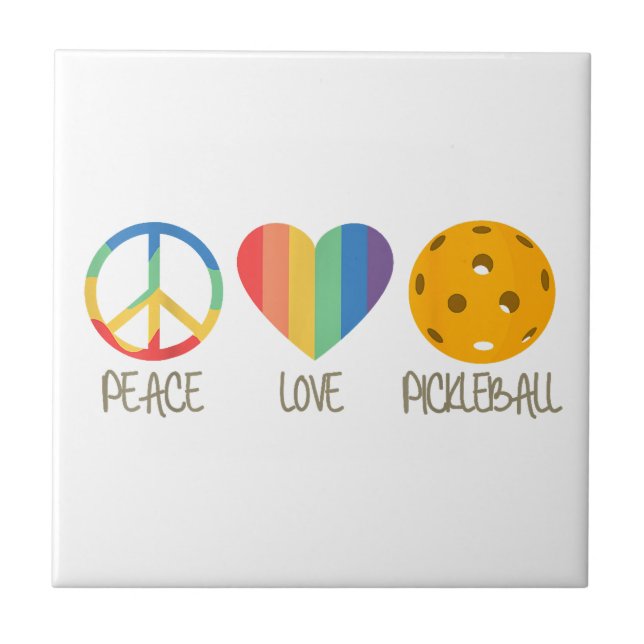 Peace Love Pickleball Ceramic Tile (Front)