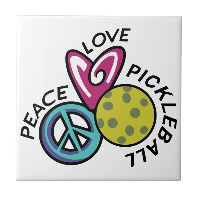 Peace Love Pickleball Ceramic Tile (Front)