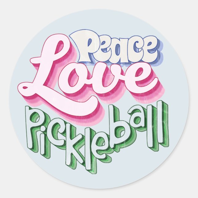 Peace Love Pickleball Classic Round Sticker (Front)