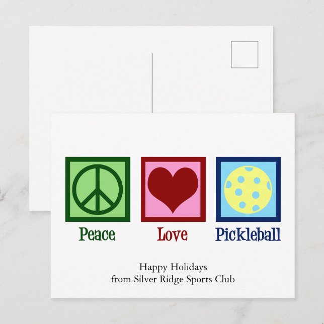 Peace Love Pickleball Cute Custom Holiday Postcard (Front/Back)