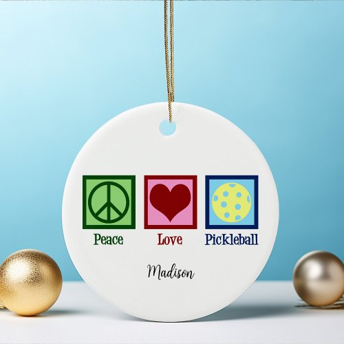 Peace Love Pickleball Cute Personalized Ceramic Ornament