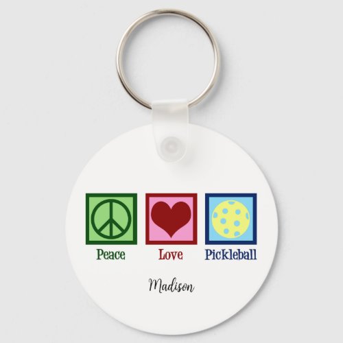 Peace Love Pickleball Cute Personalized Keychain
