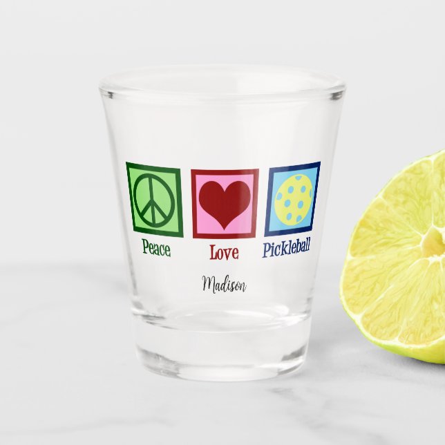 Peace Love Pickleball Cute Personalized Shot Glass (Front)