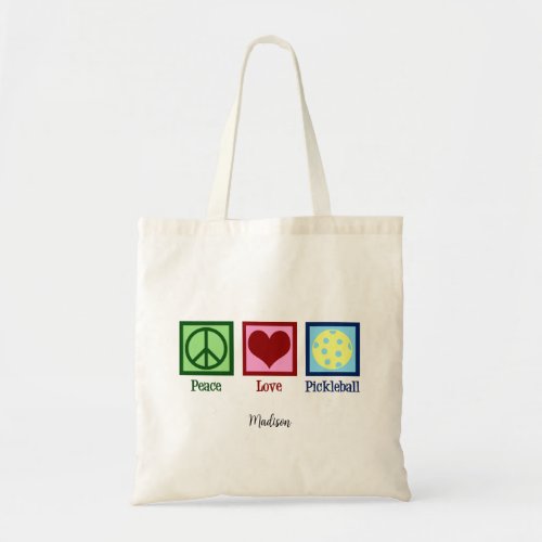 Peace Love Pickleball Cute Personalized Tote Bag