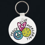 Peace Love Pickleball Keychain<br><div class="desc">Cute and colorful design for the Pickleball player!</div>