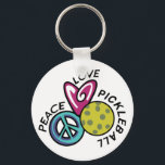 Peace Love Pickleball Keychain<br><div class="desc">Cute and colorful design for the Pickleball player!</div>