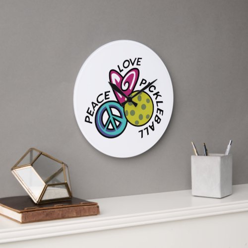 Peace Love Pickleball Large Clock