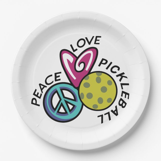 Peace Love Pickleball Paper Plates (Front)