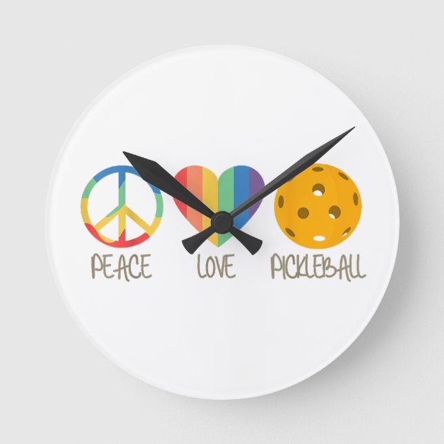 Peace Love Pickleball Round Clock (Front)