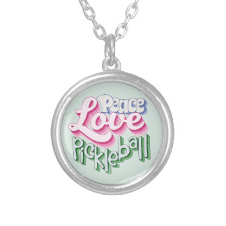 Peace Love Pickleball Silver Plated Necklace