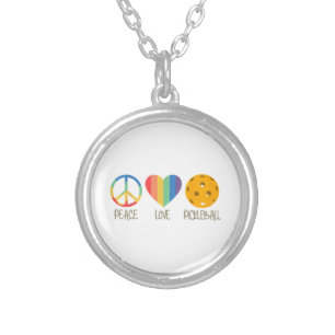 Peace Love Pickleball Silver Plated Necklace