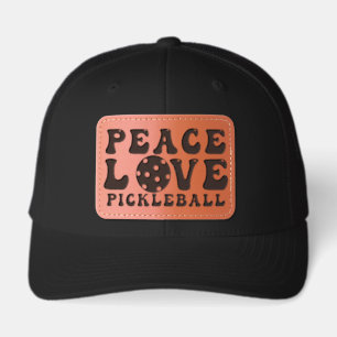 Peace Love Pickleball Sports Leather Patch Hat