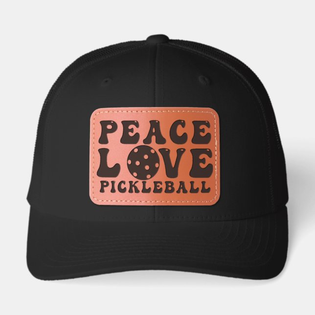 Peace Love Pickleball Sports Leather Patch Hat (Front)