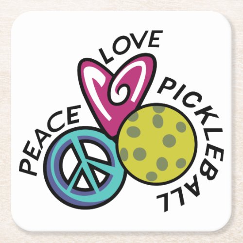 Peace Love Pickleball Square Paper Coaster