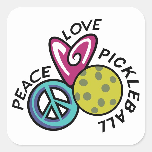 Peace Love Pickleball Square Sticker (Front)