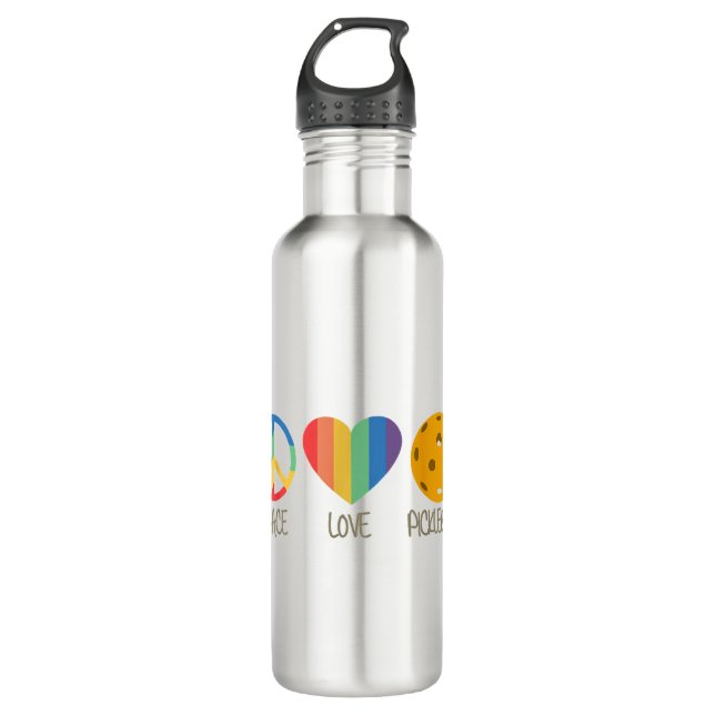 Peace Love Pickleball Stainless Steel Water Bottle (Front)