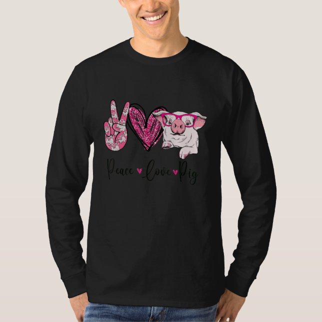 Peace Love Pig Farmer Women Gifts Hand Sign Heart  T-Shirt (Front)