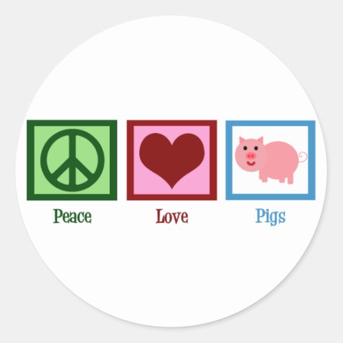 Peace Love Pigs Classic Round Sticker