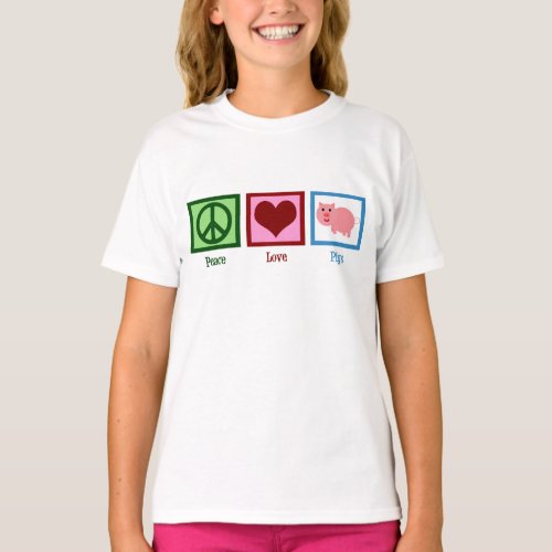 Peace Love Pigs Cute Farm Girl T_Shirt