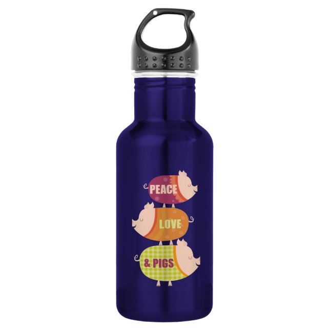 Peace, Love & Pigs (stack) Stainless Steel Water Bottle (Front)
