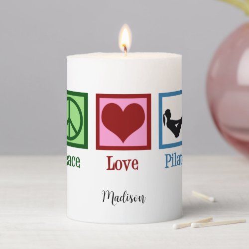 Peace Love Pilates Cute Customizable Pillar Candle