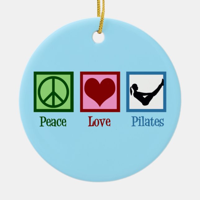 Peace Love Pilates Instructor Boat Pose Christmas Ceramic Ornament (Front)