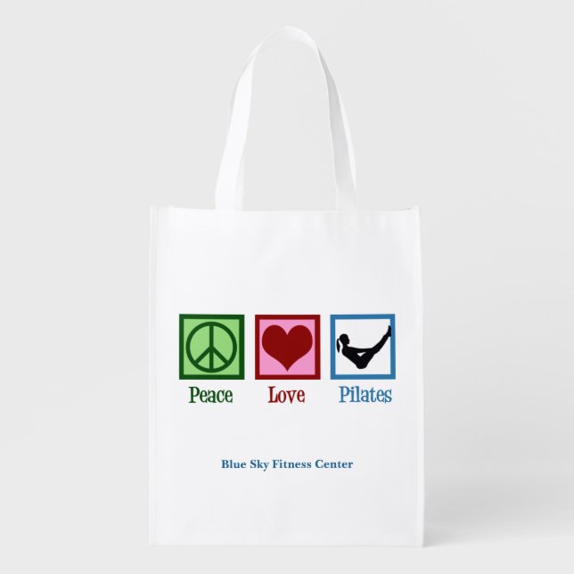 Peace Love Pilates Instructor Cute Custom Studio Grocery Bag (Front)