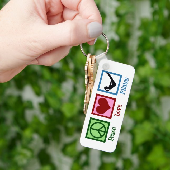 Peace Love Pilates Instructor Cute Personalized Keychain (Hand)